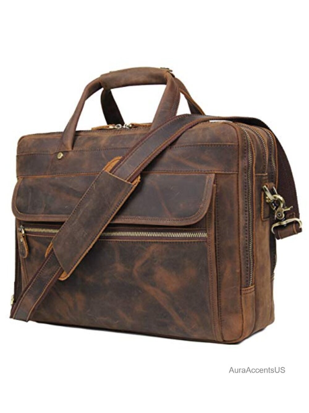 Full Grain Leather Briefcase 15.6 Inch Laptop Messenger Bag Business Travel
